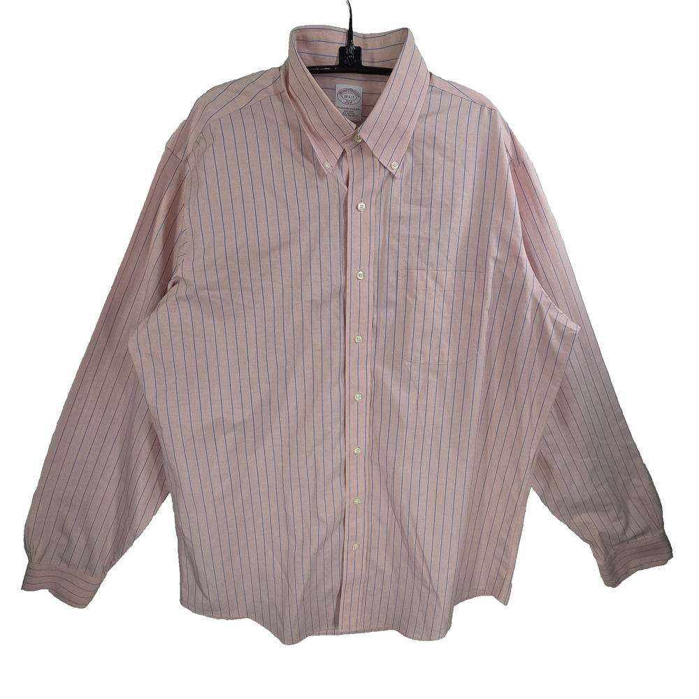 Vtg Brooks Brothers Dress Shirt Mens 16 6/7 Non Iron Red Striped Preppy Y2k 90s